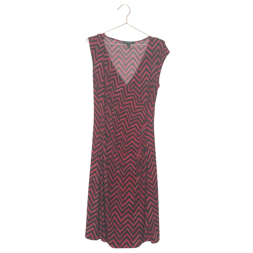 Lauren Ralph Lauren Red and Black Chevron faux wrap Midi Dress size large